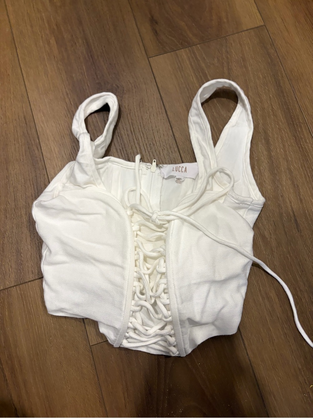 Lucca White Lace-Up Corset Crop Top Size XS